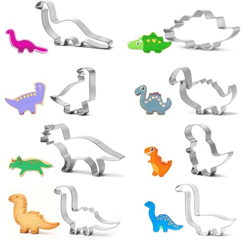 Arvoni 8 Pièces Emporte Pièces Dinosaure, Emporte Dinosaure Moule, Cier Inoxydable Emporte, Accessoires Pâtisserie Anniversaire Déco pour Enfants Dino Party