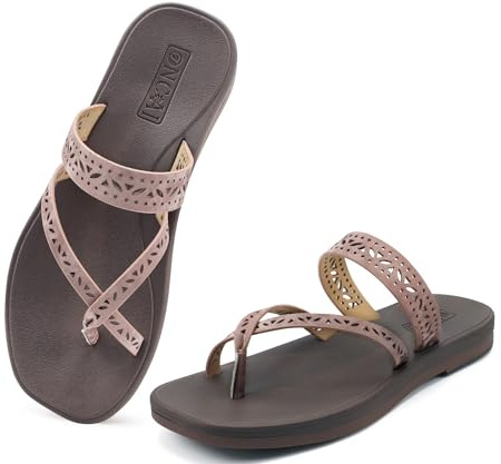 ONCAI Chanclas Mujer 2026 Verano Comodas Moda con Calado Flip Flop Sandalias Planas Estilo Bohemio Elegantes Sandalias de playa Antideslizantes de Goma Marrón Talla 38.5