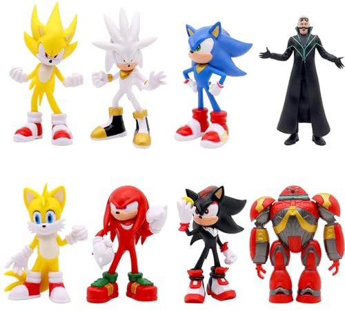 DYALE 8PCS Super Speed Hedgehog Action Figures, 5.2-5.7-Inch PVC Figures, Perfect for Kids and Anime Movie Fans