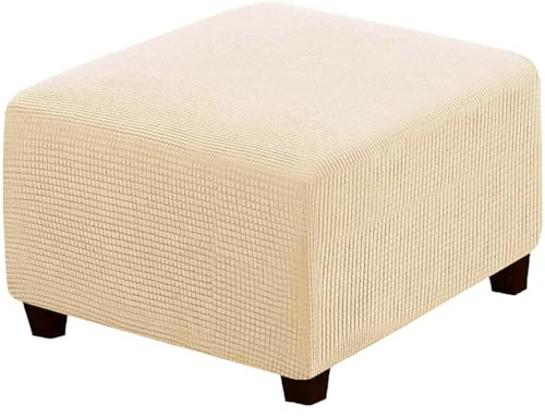 Fundas Cuadradas Para Otomanas, Funda EláStica ExtraíBle Y Lavable De Tejido Jacquard Grueso Suave Y Protectora Con Base EláStica, Funda EláStica Para Otomanas Con Base EláStica (Beige Yellow)