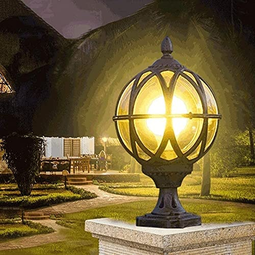SXWNBIFH Lámpara de pared exterior tipo columna, lámpara de pilar impermeable para exteriores, faroles de poste con globo de vidrio y aluminio, luminaria tipo bolardo para villa, patio, jar
