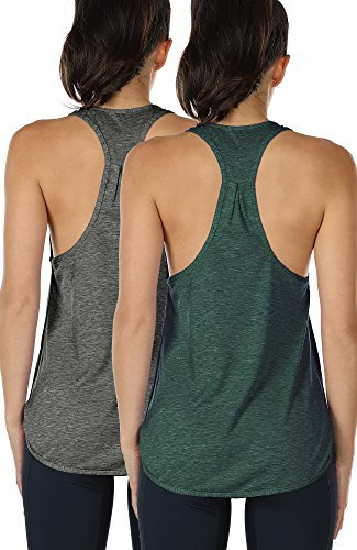 icyzone Camiseta sin Mangas de Fitness para Mujer Racerback Chaleco Deportivo, Pack de 2 (S, Carboncillo/Ejercito Verde)