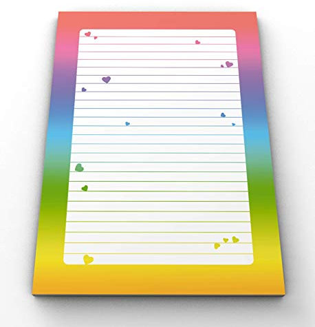 YOU DECIDE Briefpapier Mädchen (50 Blatt) DIN A4 liniert Schreibblock Briefblock Farbverlauf Herzchen Herzen bunt Regenbogen Kinder Erwachsene Block Schreibpapier Liebesbrief Brief Block Geschenk