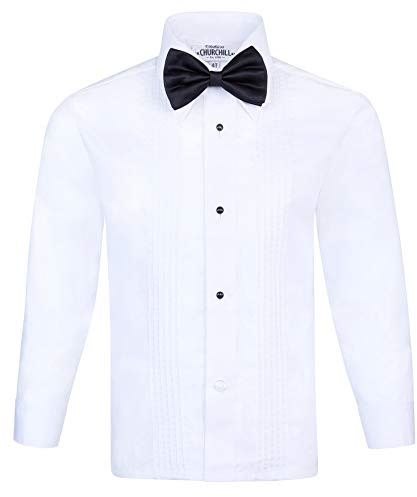 S.H. Churchill & Co. Boy's White Tuxedo Shirt with Bow Tie and Studs, 14