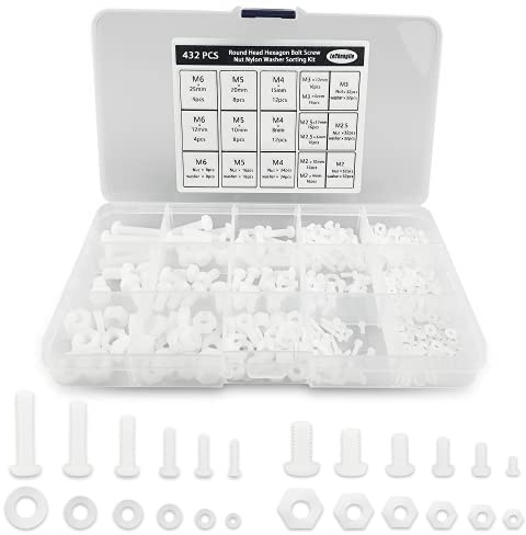 432 Pezzi Viti Bulloni E Dadi E Guarnizioni A Testa Cilindrica In Plastica Nylon, Bianca Viti Bulloni E Dadi E Rondelle A Incassato Testa Esagonale Tonda-M2/M2.5/M3/M4/M5/M6 Con Scatola Di Plastica