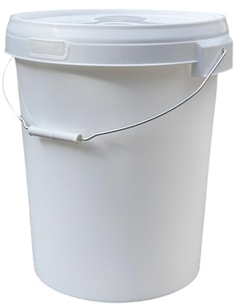 25L Plastic Bucket Pail + Handle & Lid - Heavy Duty ¦ Food Grade BPA Free ¦ Multi-use Fermentation Feed Dry Food Liquid Chemicals Hydroponics Storage Container WHITE