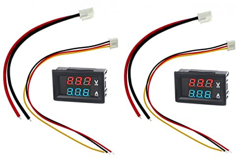 JZK 2 Pezzi DC 0-100V 10A mini voltmetro digitale amperometro per auto elettrica moto batteria tensione volt ampere misuratore di corrente monitor misuratore, blu rosso doppio display