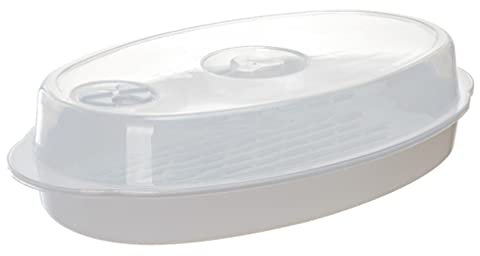 DOITOOL 1 PZ Forno a Microonde Piastra a Vapore Microonde Contenitore Alimentare Pentole con Coperchio Cucina Steamer Plate (Bianco)