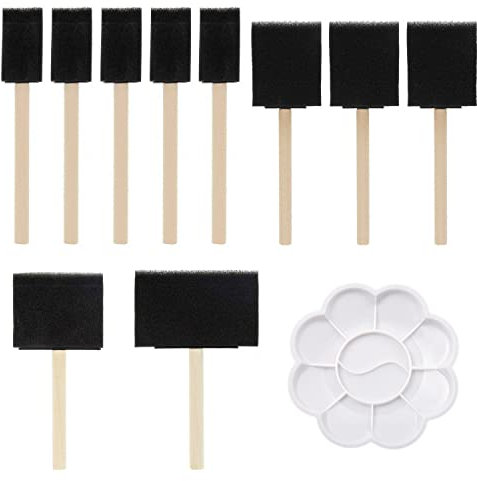 10 Stück Schwammschaumpinsel mit 1 Stück Pflaumenpalette, Schwamm Malerei Pinsel mit Holzgriff, Malschwamm Werkzeug, Schaumpinsel für Handwerk, Lacke, Flecken