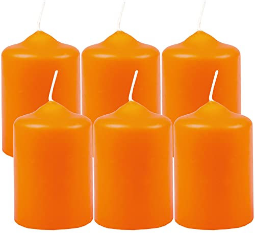 Wachskerzen Stumpenkerzen Orange Ø4cm x 6cm (6 Stück) Teelicht Durchmesser, in vielen Farben - Hergestellt in EU - Kerzen Blockkerzen - Wachs