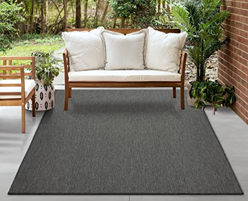 Mia´s Teppiche Malaga In- & Outdoor Teppich Flachgewebe, Modisches Design, Schicke Farben, für Balkon und Terrasse geeignet, Waschbar- und Witterungsbeständig, Anthrazit, 160 x 220 cm