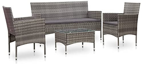 Festnight Polyrattan Sitzgruppe 4 Personen Balkonmöbel Gartenmöbel Set Garten essgruppe 4 Personen balkonmöbel Kleiner Balkon Rattan Garten Möbel Set Essgruppe mit Tisch-Grau-4-tlg