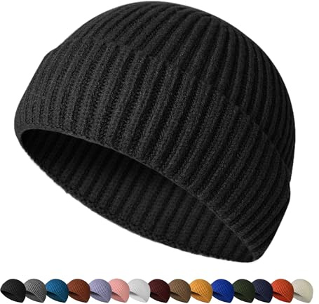 HiRui Fisherman Beanie for Men Women, Knit Trawler Beanie Watch Hats Winter Caps (Black)