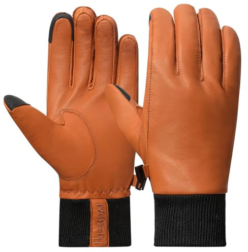 Harssidanzar Läderhandskar för män fodrade med fleece för kallt väder, vintervarma goatskin pekskärmshandskar HM002EU, Tårtan, L