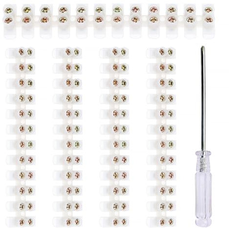 YIXISI 5 Pièces Bornes a Vis Double Rangée, 20A Barrette Connexion Bornier Electrique, Double Rangée de Connecteurs de Fil de Connecteur de Position 12, avec Tournevis, pour Fils de Raccordement