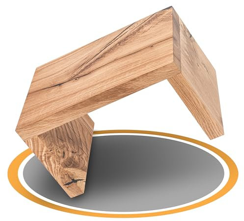 HENK Taburete rústico de madera maciza de roble salvaje con taburete y escalera de madera, ideal como reposapiés o reposapiés con almohadillas de fieltro