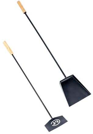 Juego de Utensilios con Atizador y Pala de Carbón Mango de Madera Barbacoa Asado Chimenea