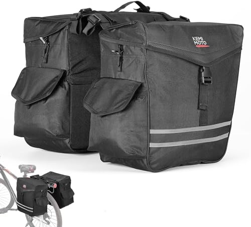KEMIMOTO Panniers Bike Bags, 40L/50L Bicycle Saddle Bags with Waterproof Rain Cover for Rear Rack, Large Capacity Saddlebags for Ebike, Top Storage & Flip-Top Design, Reflective Strip, Black
