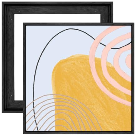 FOLKOR Floater Frame for 6x6 Canvas Paintings with 0.6-0.8” Deep, 2 Pack Square Canvas Floating Frame for Oil Paintings Art Prints Artwork, Horizontal or Vertical Display (Black)