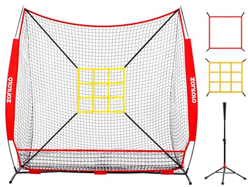 7×7FT Zonlolo Baseball Net with Tee and Strike Zone, 7ft x 7ft, Easy Set Up and Carry, Durable Steel Construction