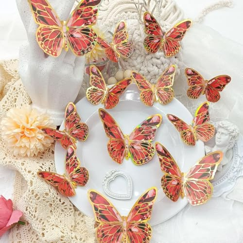 Palumma 12 adhesivos de pared de mariposa 3D, decoraciones de mariposa morada, 2 tamaños, decoraciones de fiesta temática de mariposa para cumpleaños, boda, guardería, dormitorio, naranja