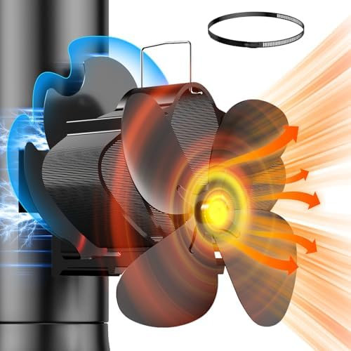 The Three Musketeers Kaminventilator Magnetisch, Ofenventilator Ohne Strom mit Modifizierter Umlenkplatte, Leiser Kamin Ventilator Kaminlüfter für Kaminofen/Kamin/Ofen/Holz/Ofenrohr, mit 1 Ersatzring