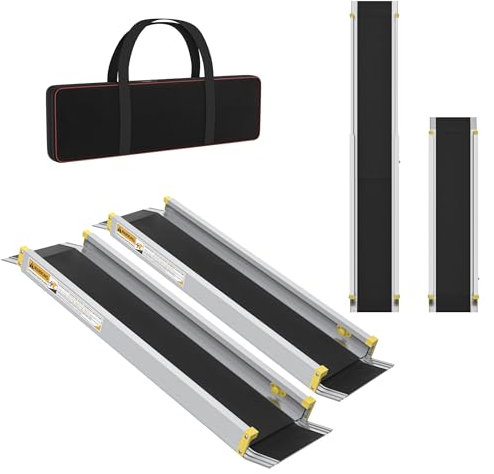 XMTECH 2 x Auffahrrampe 76-122cm Rollstuhlrampe, Aluminium Teleskoprampe mit Antirutsch Belag & Aufbewahrungsbeutel, Verstellbare Laderampe mit 300 kg, für Treppe Hindernissen Haus Schritte