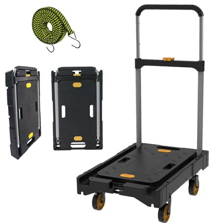 DrTakepeak Chariot à plateforme portable pliable avec capacité de charge de 136 kg, poignée réglable avec roues pivotantes à 360 degrés, pour garage, jardin, maison et bureau, noir