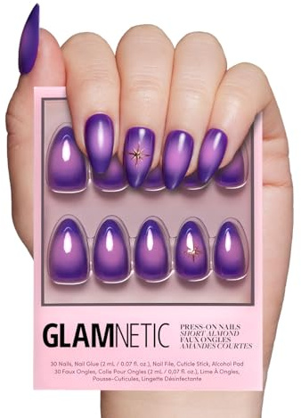 Glamnetic Press On Nails - Tarot | Glossy, Opaque, Short Almond Purple Fake Nails, Salon Quality | 15 Sizes - 30 Nail Kit with Glue