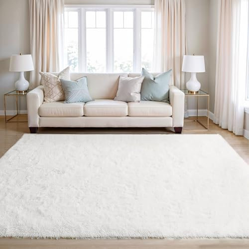 BEIMO Rugs Living Room Large 160x230cm, White Bedroom Rug Fluffy Faux Fur Carpets, High Pile Soft Rug Non Shedding, Modern Non Slip Area Rugs