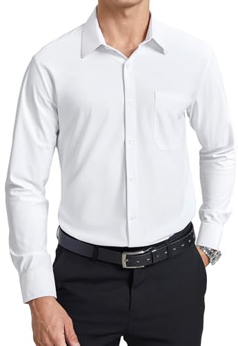 Enlision Chemise Blanche pour Homme Extensible sans Repassage Formelle à Manches Longues avec Boutons Coupe Classique pour Affaires Bureau avec Poche M