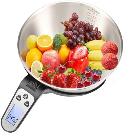 Küchenwaage Edelstahl, Elektronische Kochwaage mit 2000ml Abnehmbarer Schüssel zum Wiegen und Messen, Elektronische Messbecherwaage zum Backen und Kochen(schwarz)