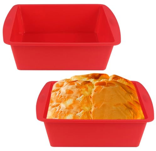 EAPMGQR 2Pcs Silicone Cake Moulds, Square Baking Tray Cake Tin Non-Stick Brownie Cake Pan for Cheesecake, Brownie, Cake, Bread, Pancakes, Pizza, Chocolate Pie, 19.5×17.5×5.5cm