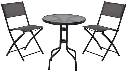 Annastore 3-TLG. Gartenmöbel Set aus Metall zusammenklappbar - Bistroset 3-teilig - Balkonmöbel klappbar - Gartentisch mit 2 Stühlen - Gartenmöbel Set
