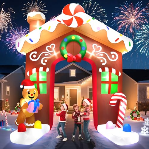 10 piedi Arco Gonfiabile Natalizio, Kalolary Gonfiabili Natale Arco con Omino Pan Zenzero Regali Decorazione Natalizia Gonfiabile per Interni ed Esterni per Casa Cortile Prato Giardino Feste
