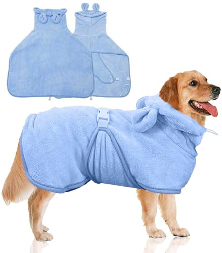 Accappatoio per Cani in Microfibra, A-ccappatoio Assorbente per C-ani, Accappatoi-o per Can-i e Gatti, Colletto Regolabile e Cintura Addominale per Piscina, Spiaggia