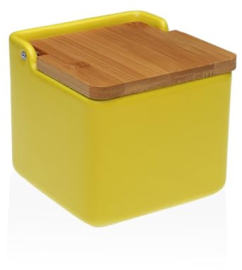 Salero original cerámica cuadrado con tapa madera12x12x12 cm (Amarillo)