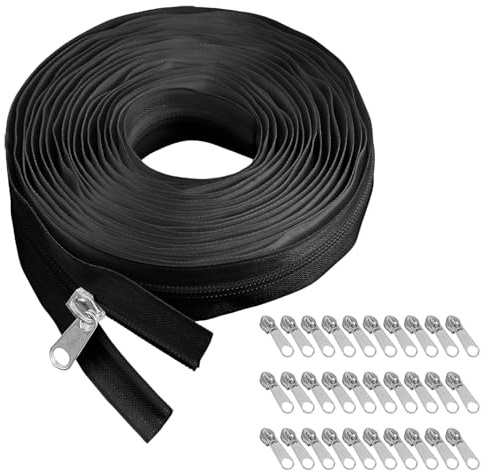 Foonary Cremallera continua con 30 cremalleras, 10 m de largo, cremallera sin fin, cremallera de nailon sin fin, amplia cremallera sin fin con cremallera, para ropa de cama, funda de almohada, ropa de