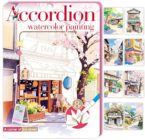 Glvomazty Quaderno di Lavoro per Acquerelli, Set di Pittura ad Acquerello per Principianti, libro da colorare con acqua con pennelli e 12 colori, Impara ad Acquerellarli