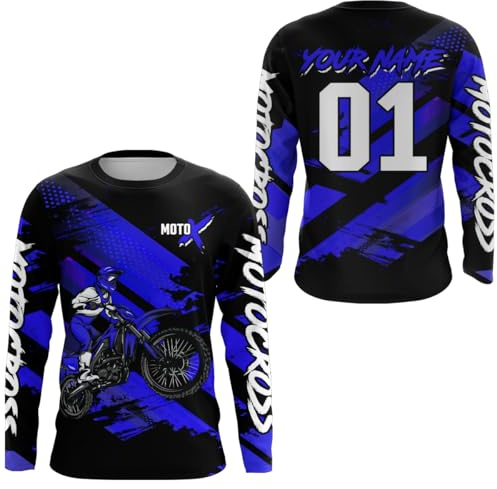 Custom Youth Motocross Jersey Racing Shirts with Name UPF30+Dirt Bike Clothes MX Jersey Motorcycle Shirt Men Women Kid (US, Alpha, Small, 5X-Large, Regular, Regular, Blue)