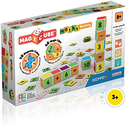 Geomag MAGICUBE Math Building 16 Cubi + 45 Clip Gioco di Costruzione Magnetico Bambino, Regalo Bimbo Bimba 1 2 3 4 5 6 Anni, 100% plastica Riciclata, educativo Montessori, cubi magnetici