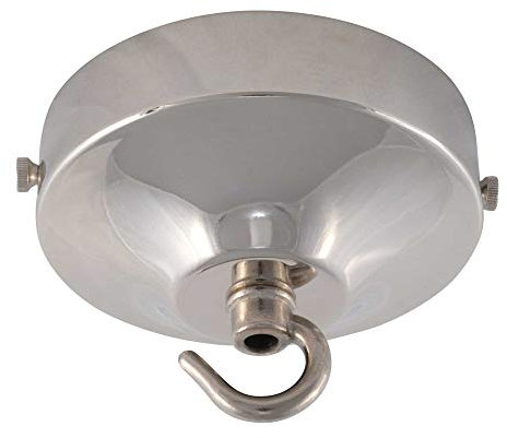 ElekTek Konkave Deckenrosette Durchmesser 100 mm mit Haltebügel und Haken - Für Hängeleuchten und Kronleuchter - Ausführung in Metall und Pulverbeschichtung Nickel