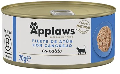 Applaws Nourriture humide pour chats adultes 100% naturelle au thon et au crabe en bouillon - 24 boîtes de 70 g