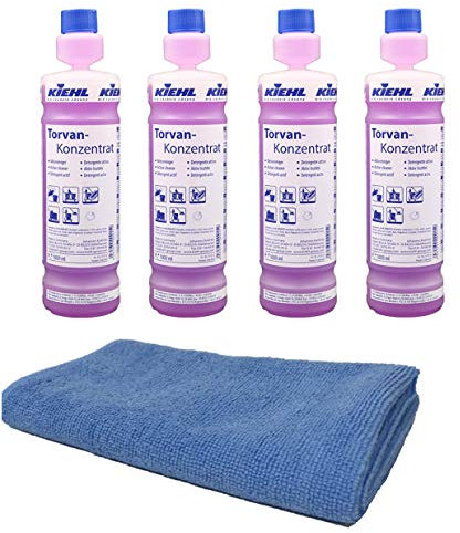 Unterhalts- und Wischpflegemittel Reiniger, Nassreiniger, Oberflächenreiniger. Konzentrat Aktivreiniger für Oberflächen mit Mikrofasertuch Blau für Oberflächen (4 Flaschen = 4 Liter Bodenreiniger)
