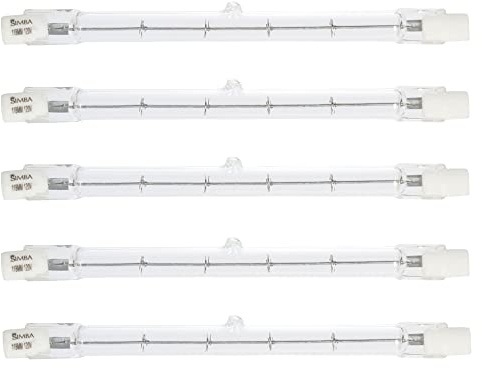 Simba Lighting Halogen R7S 118mm T3 500W Dimmable 7500lm (5 Pack) J Type Linear Double Ended Floodlight Bulb 360º Beam Angle 120V for Work, Security, Landscape Lights, Floor Lamps, Warm White 2700K