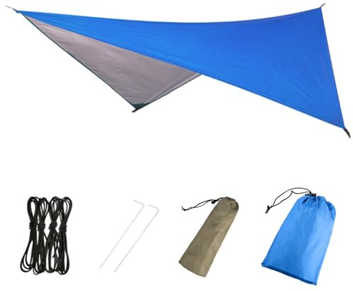 Azarxis Regnskydd tarp vattentät tältduk vandring skydd bärbar parasoll anti-UV markis för camping vandring (03 blå + tillbehör)
