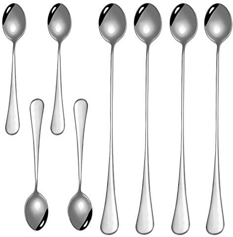 Sonku Set di cucchiai da Latte Macchiato, cucchiaio lungo in acciaio inox, 8 pezzi, manico lungo 14/24 cm,ideale per caffè freddo, tè freddo, frappè, gelato