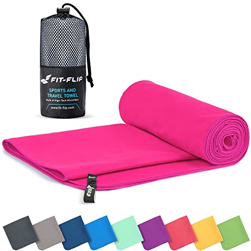 Fit-Flip Asciugamano microfibra - compatto e ultraleggero - asciugamani palestra - il perfetto telo mare grande - ottimale per viaggio, sport e piscina (70x140cm fucsia)