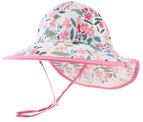 Pesaat Bébé Chapeaux D'été Fille Garçon Enfant Casquette UV Protéger Chapeu de Soleil pour Tout Petit Plage Randonnée Casquette (Rose Feuilles, 1 à 4 Ans(48-52cm))