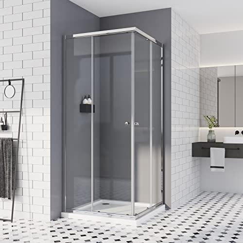 Duschkabine 80x90, Doppel Schiebetür Eckeinstieg Duschwand Duschtür Duschabtrennung 6mm ESG Sicherheisklarglas Schnelle Installation Höhe 185cm